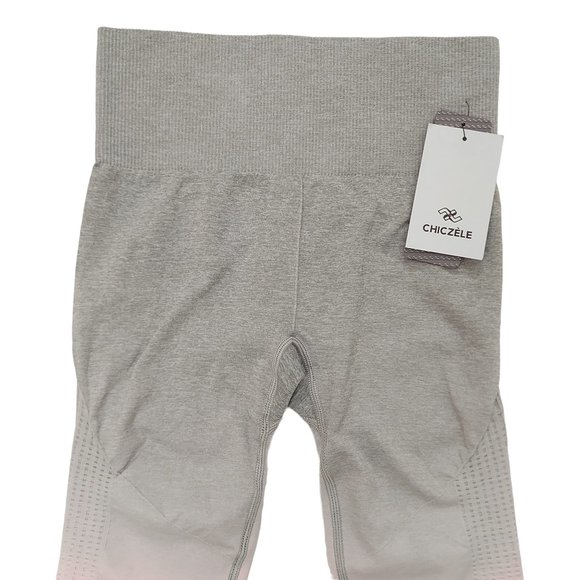 Chiczele Leggings Womens Small High Waisted Gray Pink Athletic Yoga Gym - Picture 6 of 11